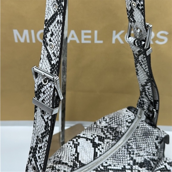 Michael Kors Snake Print Shoulder Bag - Black and White - Picture 8 of 16